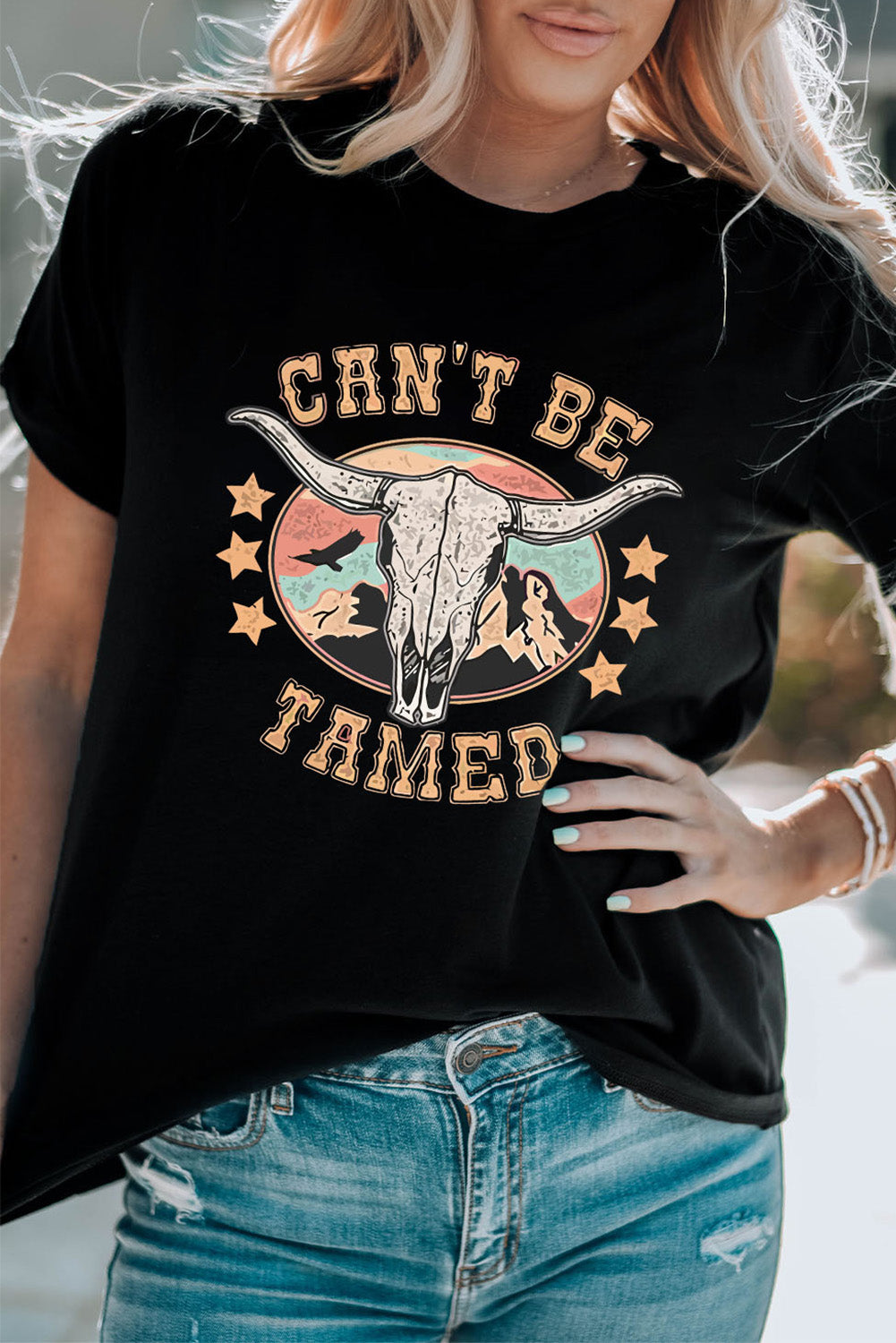 CAN'T BE TAMED Graphic Short Sleeve Tee- Black