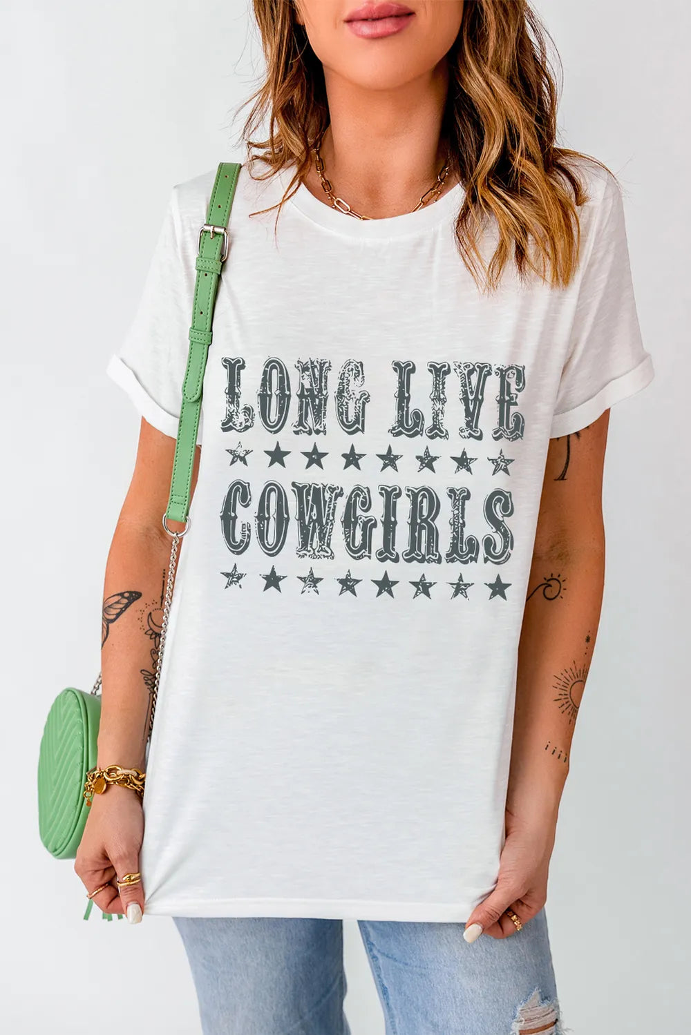 Letter Graphic Round Neck Short Sleeve T-Shirt- White