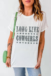 Letter Graphic Round Neck Short Sleeve T-Shirt- White
