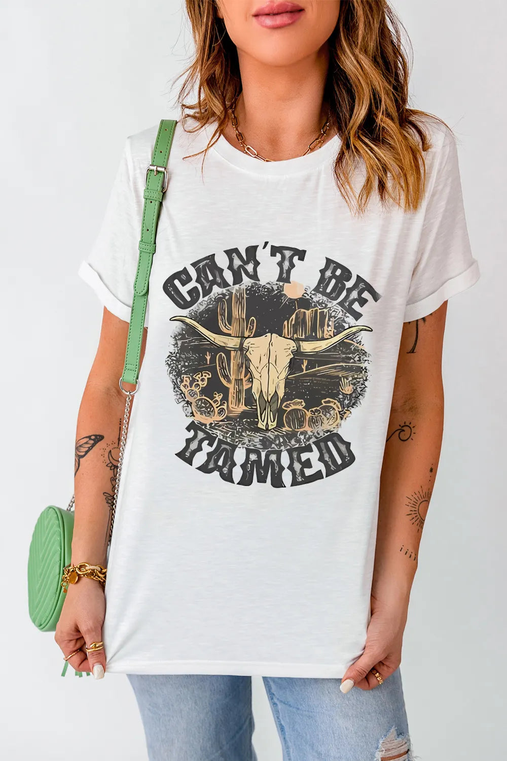 Graphic Round Neck Short Sleeve T-Shirt- White