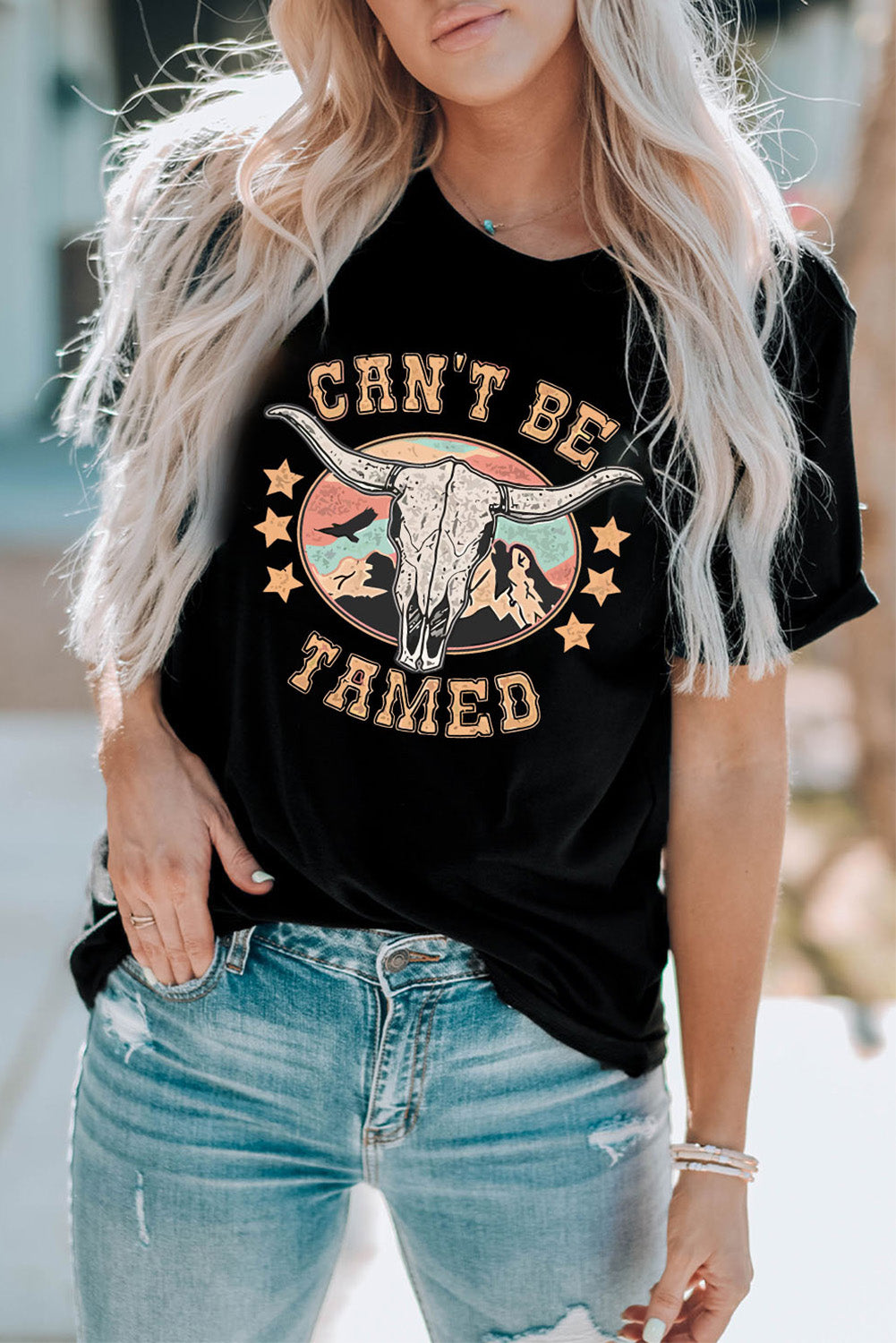 CAN'T BE TAMED Graphic Short Sleeve Tee- Black