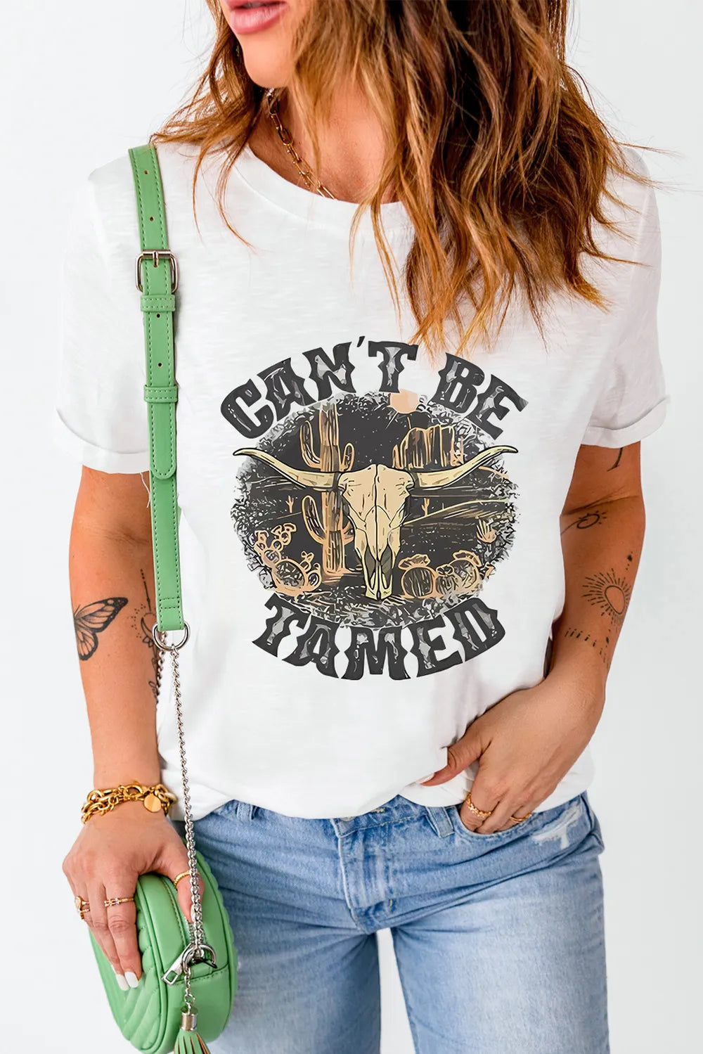 Graphic Round Neck Short Sleeve T-Shirt- White