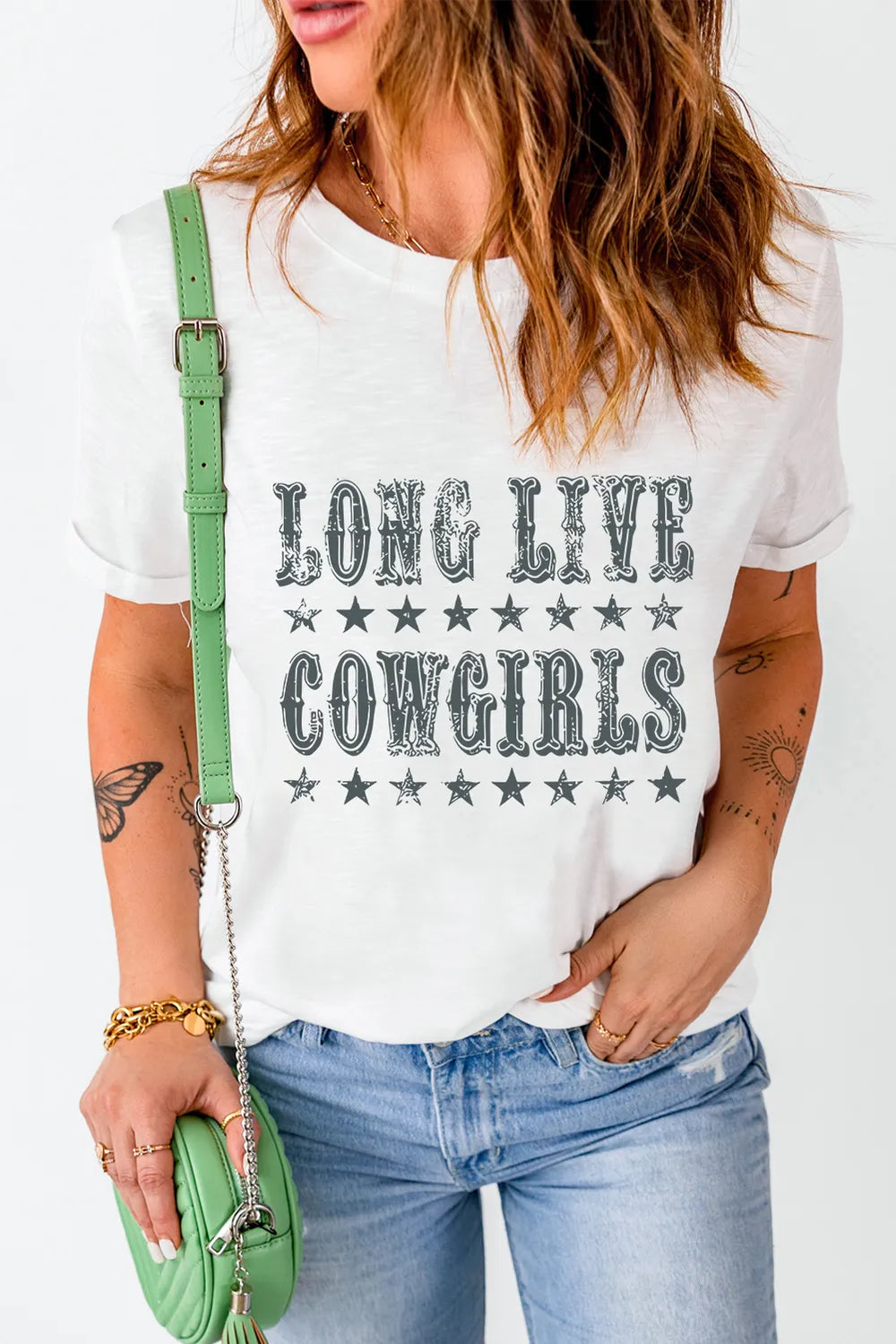Letter Graphic Round Neck Short Sleeve T-Shirt- White