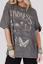 Kindness Butterflies Graphic Mineral Wash Loose Tee- Dark Gray