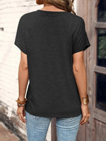Half Button Short Sleeve Top- Black