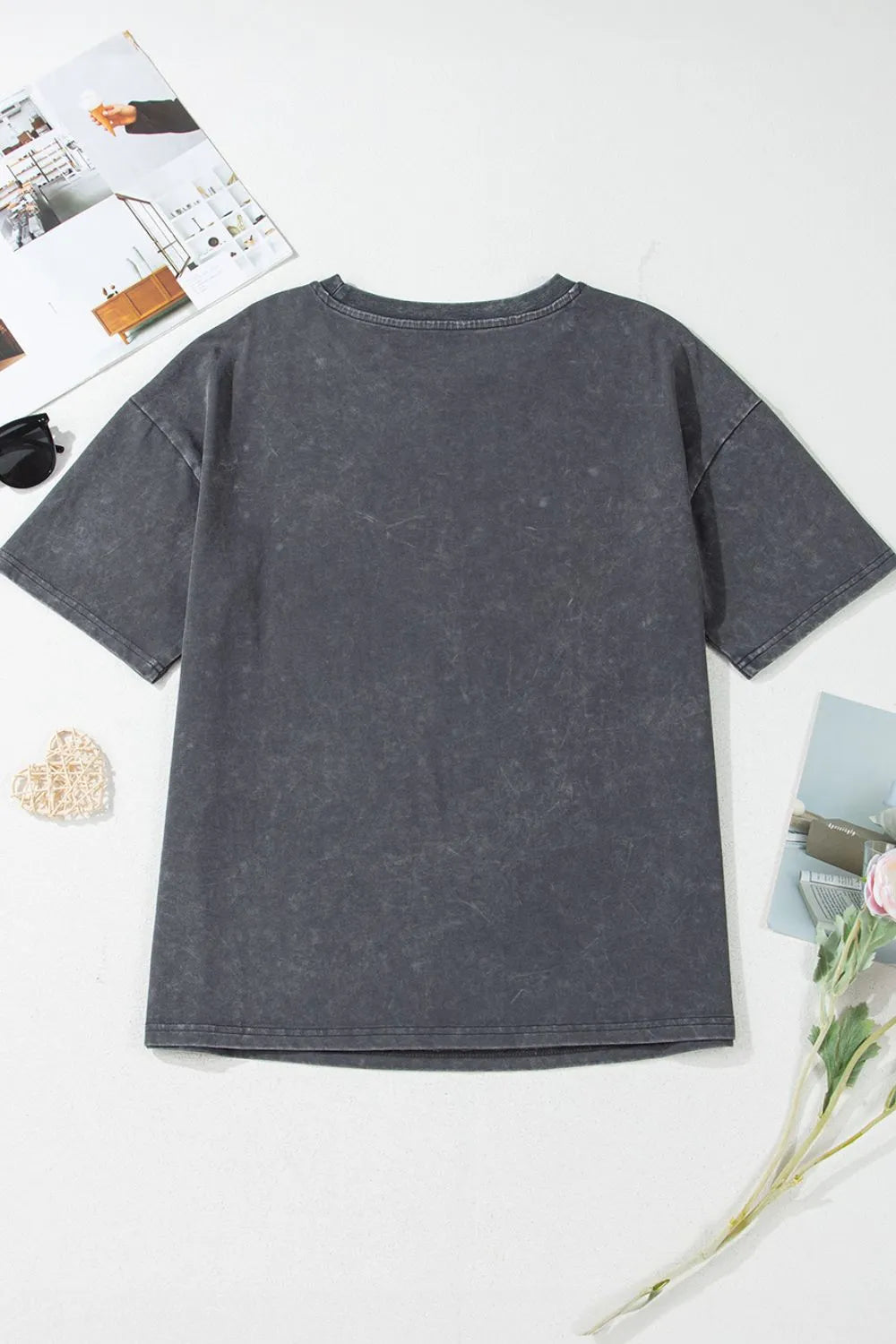 Kindness Butterflies Graphic Mineral Wash Loose Tee- Dark Gray