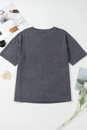Kindness Butterflies Graphic Mineral Wash Loose Tee- Dark Gray