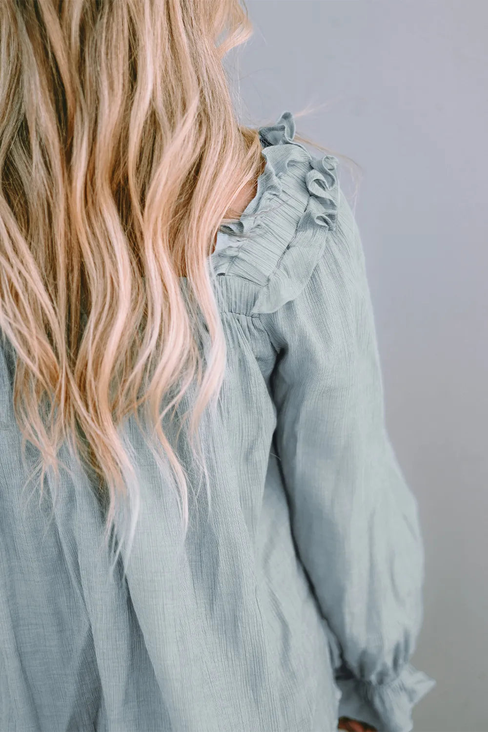 Frill Trim Flounce Sleeve Blouse- Sage