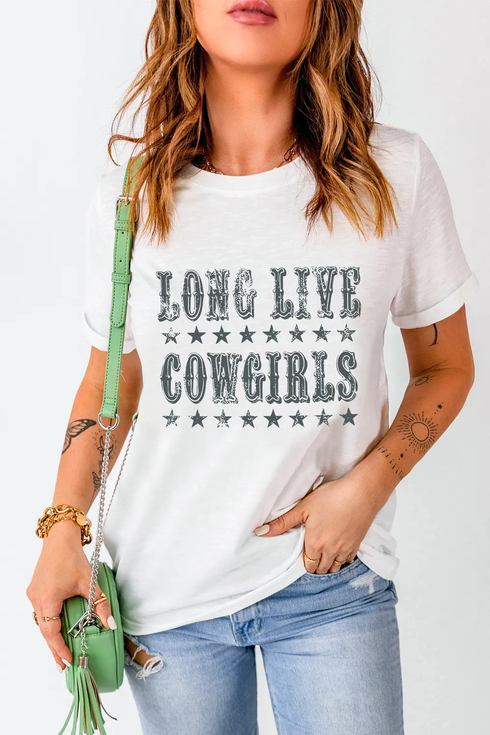 Letter Graphic Round Neck Short Sleeve T-Shirt- White