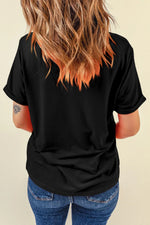 Graphic Round Neck Short Sleeve T-Shirt- Black