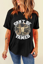 Graphic Round Neck Short Sleeve T-Shirt- Black