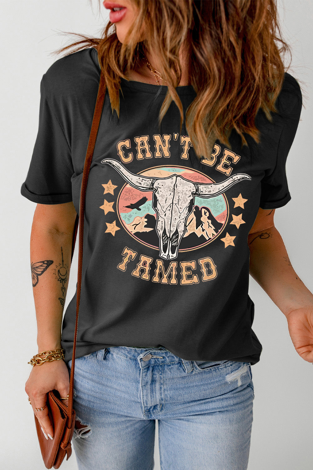 CAN'T BE TAMED Graphic Short Sleeve Tee- Black