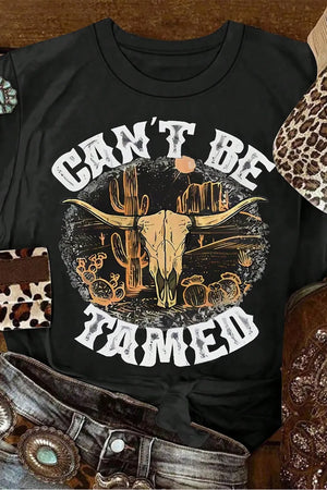 Graphic Round Neck Short Sleeve T-Shirt- Black