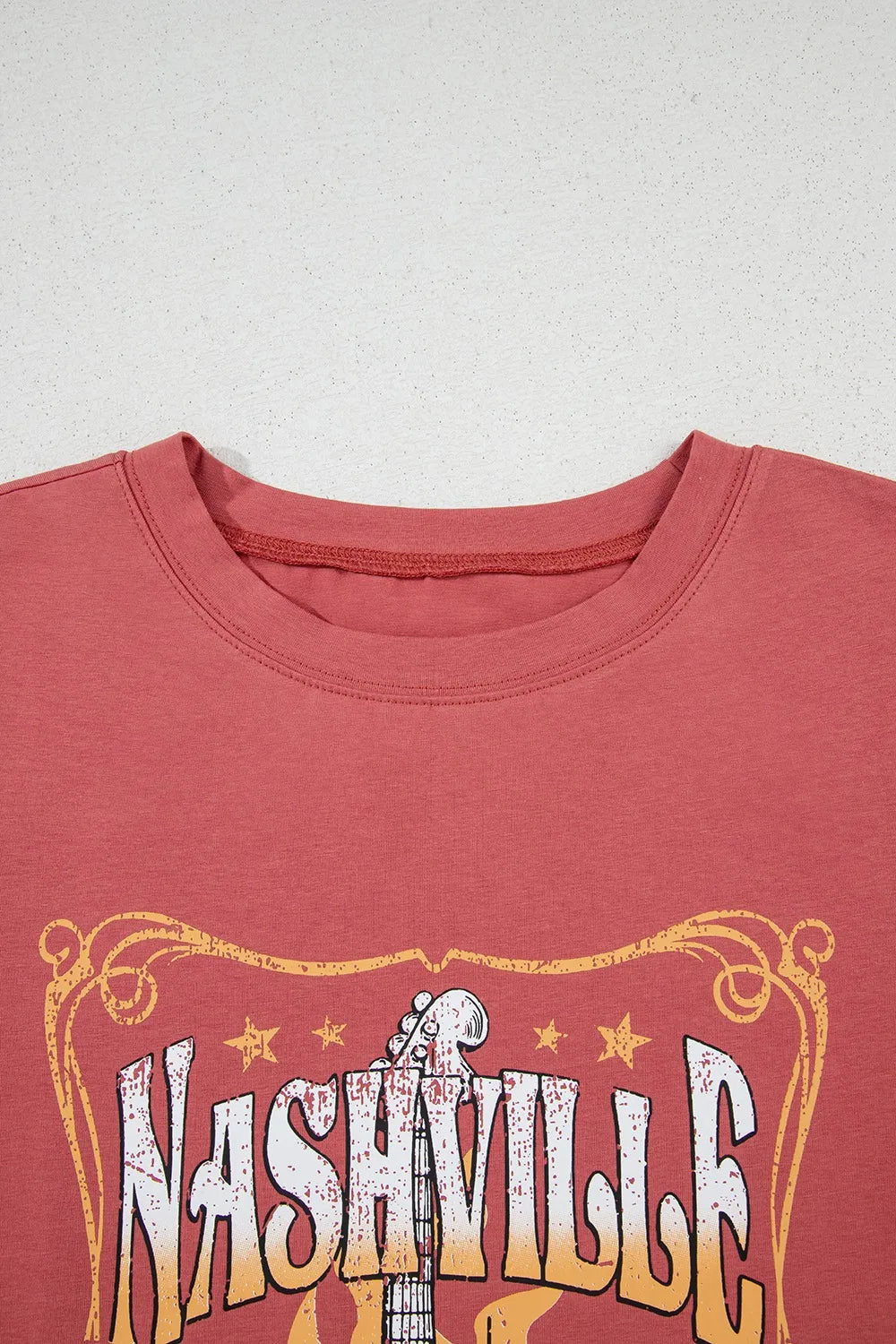 Mineral Nashville Music City Graphic Retro T-Shirt-Burn Coral- Pink