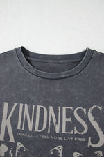 Kindness Butterflies Graphic Mineral Wash Loose Tee- Dark Gray