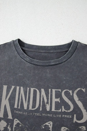 Kindness Butterflies Graphic Mineral Wash Loose Tee- Dark Gray