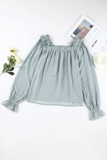 Frill Trim Flounce Sleeve Blouse- Sage
