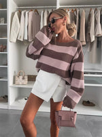 Contrast_Striped_Long_Sleeve_Sweater Pink and Brown