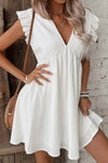 Eyelet Ruffled Cap Sleeve Mini Dress- White