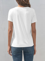 Graphic Round Neck Short Sleeve T-Shirt- Faith Can Move Mountains-Back-White