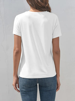 Graphic Round Neck Short Sleeve T-Shirt- Faith Can Move Mountains-Back-White