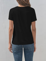 Graphic Round Neck Short Sleeve T-Shirt- Faith Can Move Mountains-Black-Back