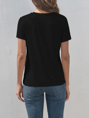 Graphic Round Neck Short Sleeve T-Shirt- Faith Can Move Mountains-Black-Back