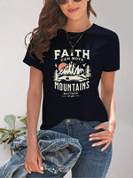 Graphic_Round_Neck_Short_Sleeve_T-Shirt-_Faith_Can_Move_Mountains-Dark_Blue-Front