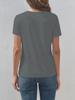 Graphic Round Neck Short Sleeve T-Shirt- Faith Can Move Mountains-Dark Gray-Back