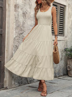 Ivy Lane Beige Smocked Scoop Neck Sleeveless Tank Dress