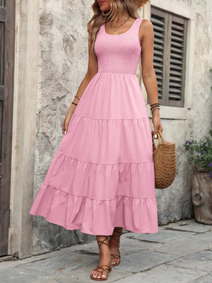 Ivy Lane Pink Smocked Scoop Neck Sleeveless Tank Dress