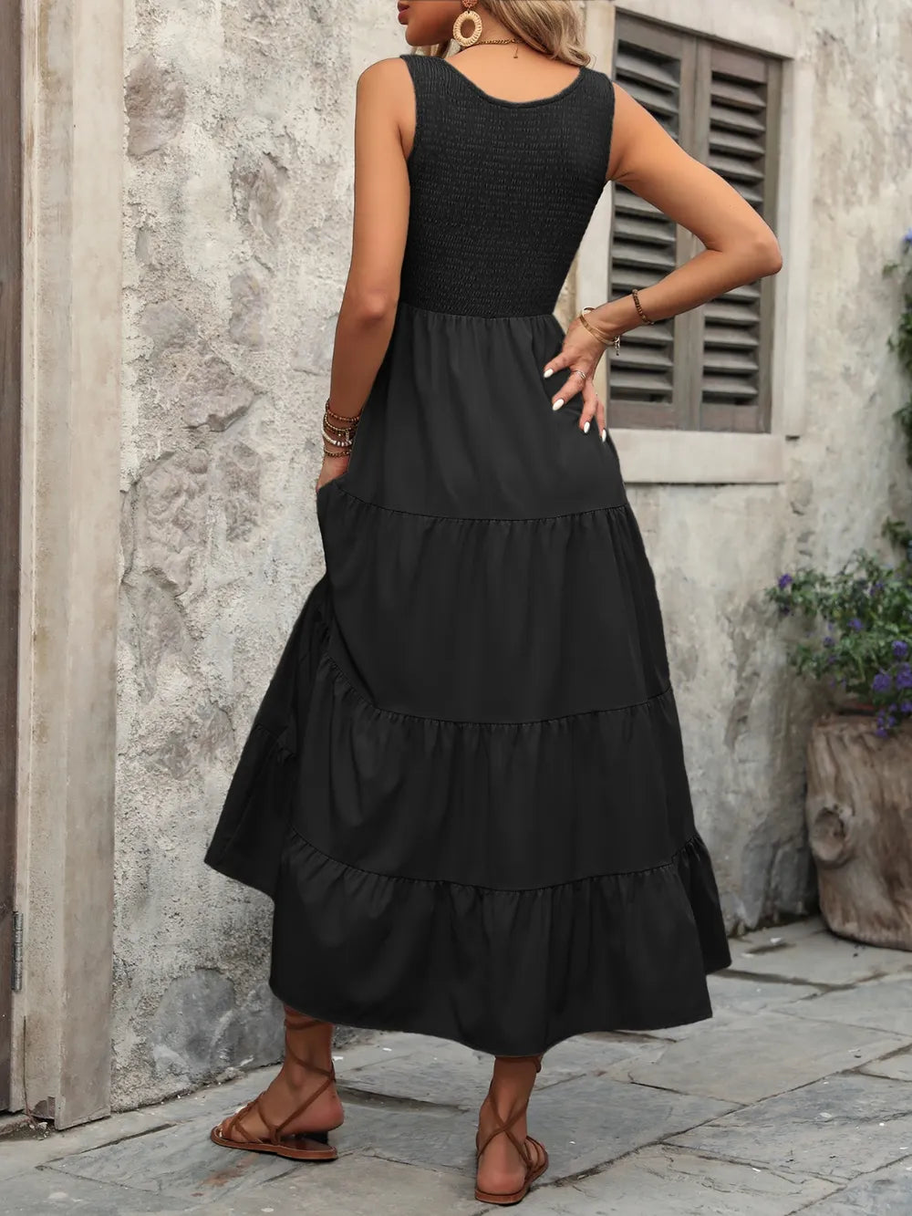 Ivy Lane Sleeveless Black Tank Dress with Smocked Waist