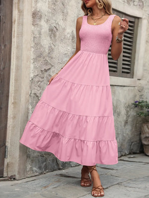 Ivy Lane Smocked Scoop Neck Sleeveless_Pink_Tank Dress