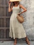 Ivy Lane Smocked Scoop Neck Sleeveless Tank Dress-Beige