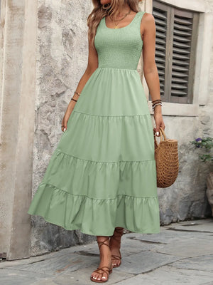 Light Green Smocked Scoop Neck Ivy Lane Dress for Women