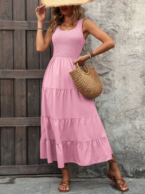 Pink Ivy Lane Smocked Scoop Neck Sleeveless Tank Dress