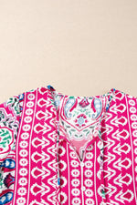 Printed Tie Neck Short Sleeve Floral Dress