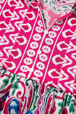 Printed Tie Neck Floral Short Sleeve Dress_Buttons