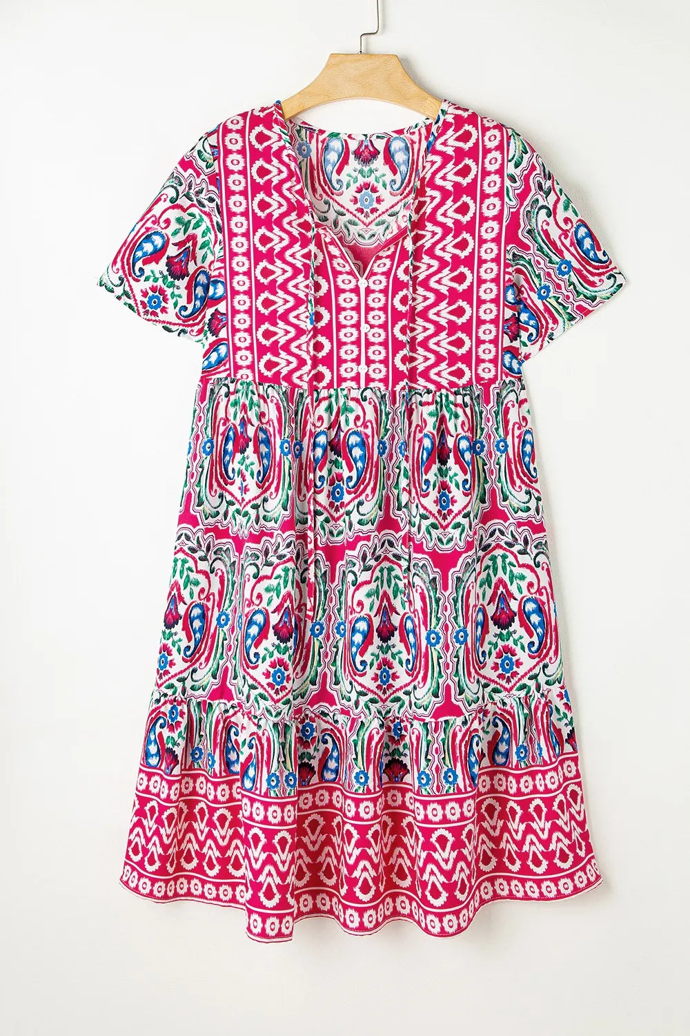 Printed Tie Neck Floral Short Sleeve Dress