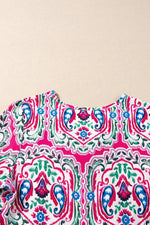 Printed Tie Neck Short Sleeve Floral Back Dress