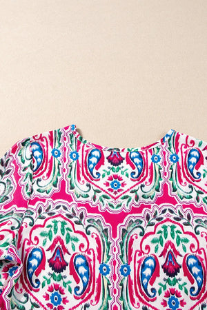 Printed Tie Neck Short Sleeve Floral Back Dress