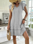 White Full Size Ruffled Layered Printed Mini Dress Plus Size