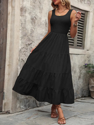 Women's Black Smocked Tank Dress – Ivy Lane Scoop Neck