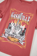 Mineral Nashville Music City Graphic Retro T-Shirt-Burn Coral- Pink