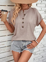 Half Button Short Sleeve Top- Mocha
