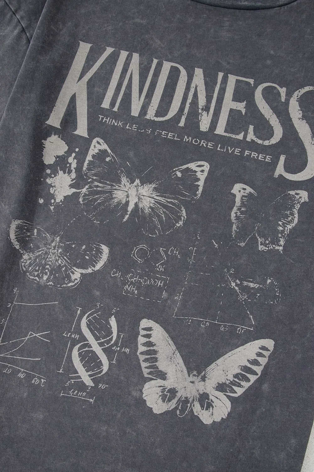 Kindness Butterflies Graphic Mineral Wash Loose Tee- Dark Gray
