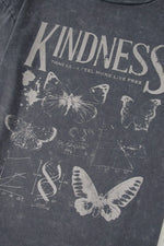 Kindness Butterflies Graphic Mineral Wash Loose Tee- Dark Gray