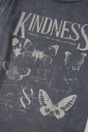 Kindness Butterflies Graphic Mineral Wash Loose Tee- Dark Gray