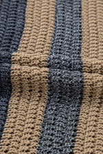 Stripe Color Block Eyelet Knit Short Sleeve Knit Top- Dusty Pink