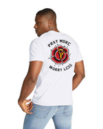 Comfort Colors Men White Rose on Back Graphic Vintage T-Shirt Pray More Worry Less